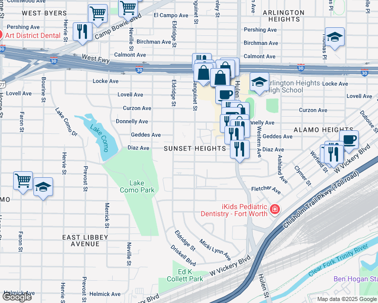 map of restaurants, bars, coffee shops, grocery stores, and more near 4809 Diaz Avenue in Fort Worth