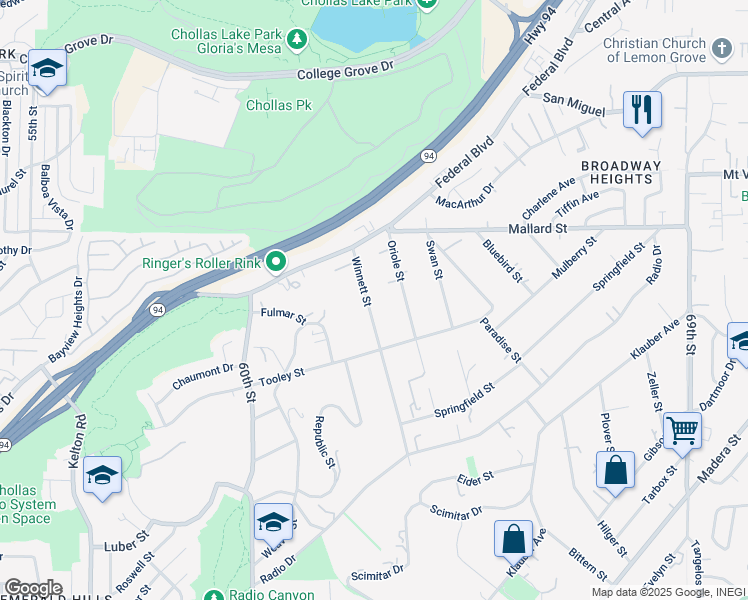 map of restaurants, bars, coffee shops, grocery stores, and more near 2039 Winnett Street in San Diego