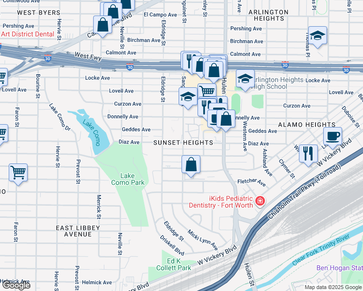 map of restaurants, bars, coffee shops, grocery stores, and more near 4809 Diaz Avenue in Fort Worth