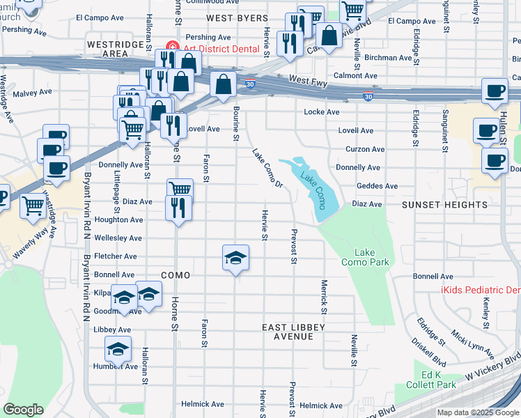 map of restaurants, bars, coffee shops, grocery stores, and more near 5335 Diaz Avenue in Fort Worth