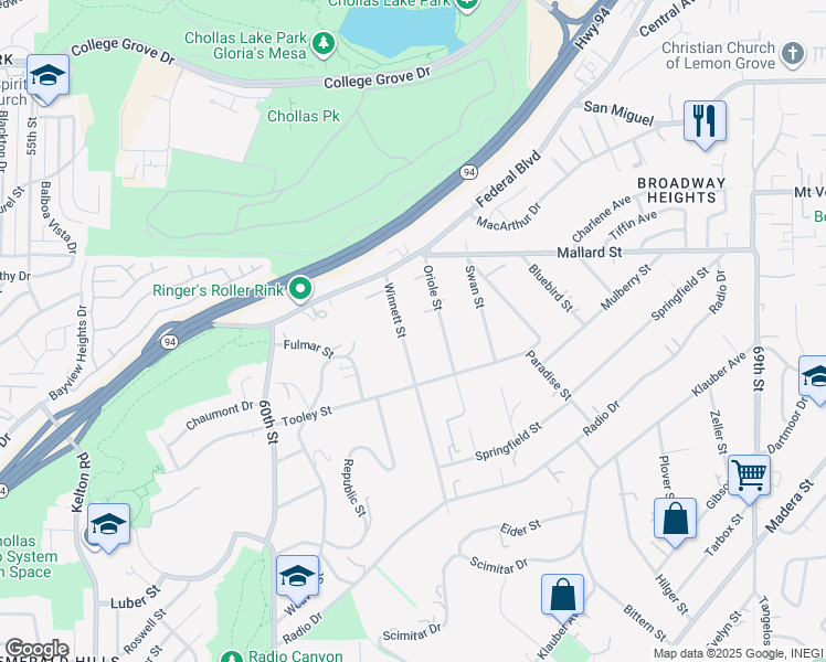 map of restaurants, bars, coffee shops, grocery stores, and more near 2039 Winnett Street in San Diego