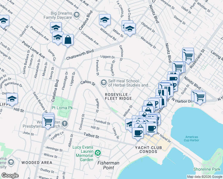 map of restaurants, bars, coffee shops, grocery stores, and more near 3541 Carleton Street in San Diego