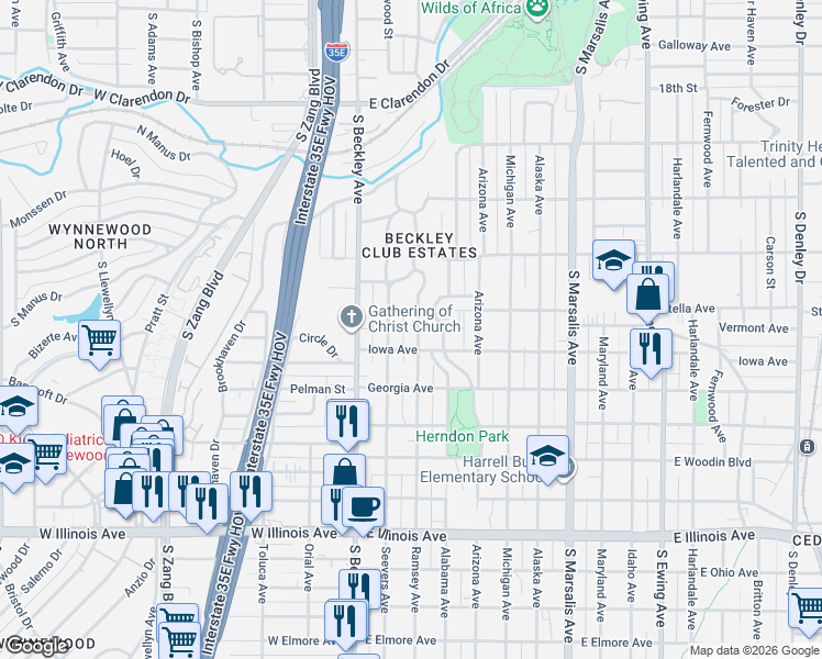 map of restaurants, bars, coffee shops, grocery stores, and more near 1719 Ramsey Avenue in Dallas