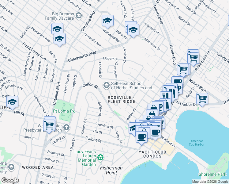 map of restaurants, bars, coffee shops, grocery stores, and more near 3541 Carleton Street in San Diego