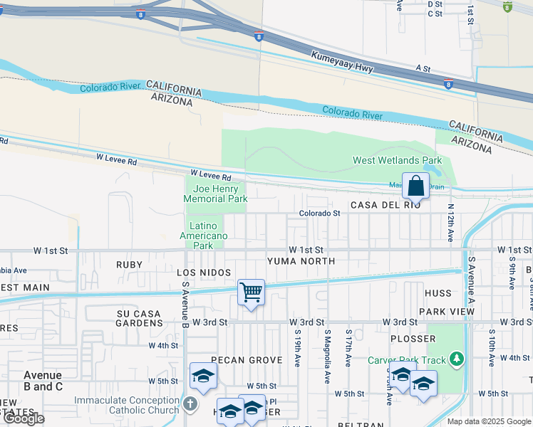 map of restaurants, bars, coffee shops, grocery stores, and more near 2099 Colorado St in Yuma