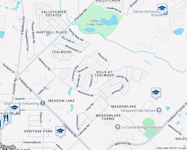 map of restaurants, bars, coffee shops, grocery stores, and more near 2757 Ingram Circle in Mesquite