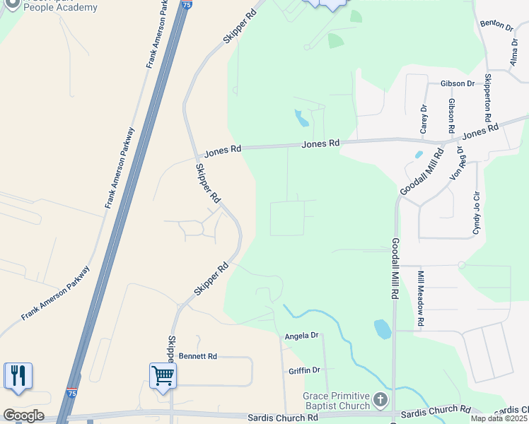 map of restaurants, bars, coffee shops, grocery stores, and more near 6611 Perkins Circle in Macon