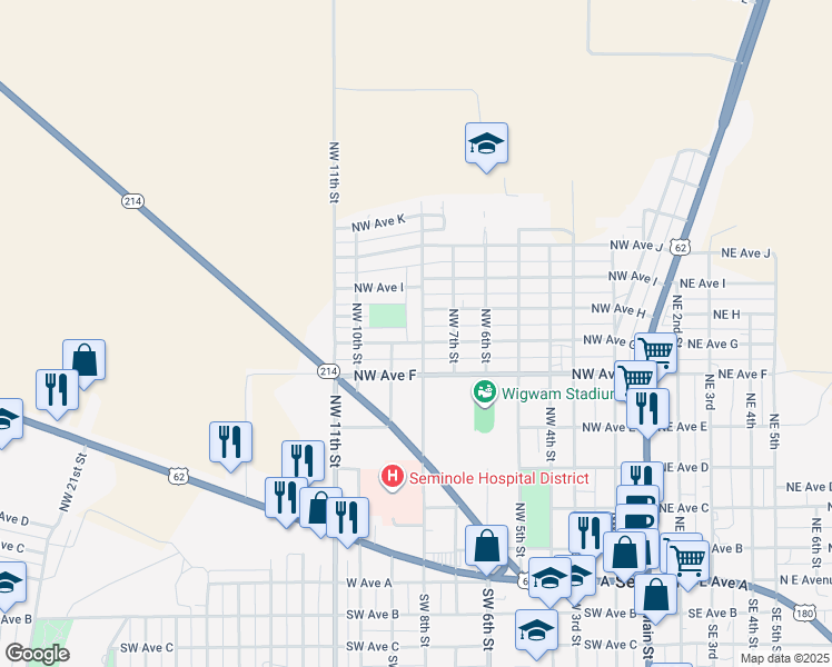 map of restaurants, bars, coffee shops, grocery stores, and more near 803 Northwest 8th Street in Seminole