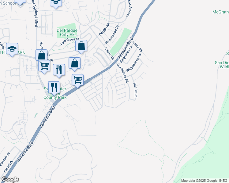 map of restaurants, bars, coffee shops, grocery stores, and more near 10767 Jamacha Boulevard in Spring Valley