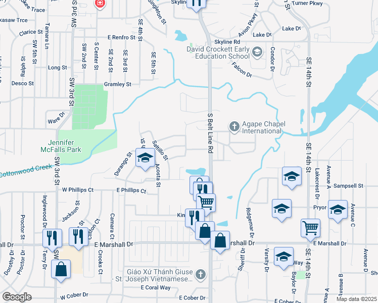 map of restaurants, bars, coffee shops, grocery stores, and more near 1348 N Cozumel St in Grand Prairie