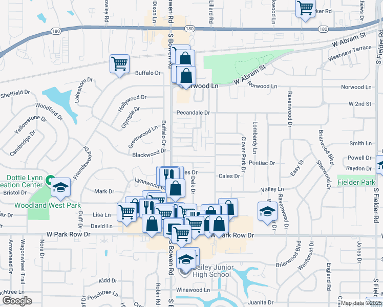 map of restaurants, bars, coffee shops, grocery stores, and more near 2403 Strait Lane in Arlington
