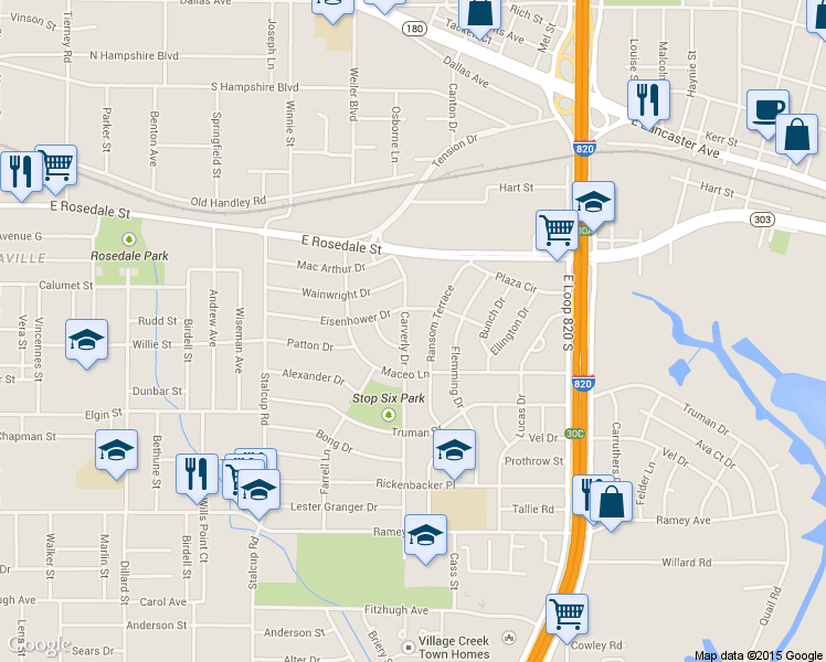 map of restaurants, bars, coffee shops, grocery stores, and more near 1817 Carverly Dr in Fort Worth