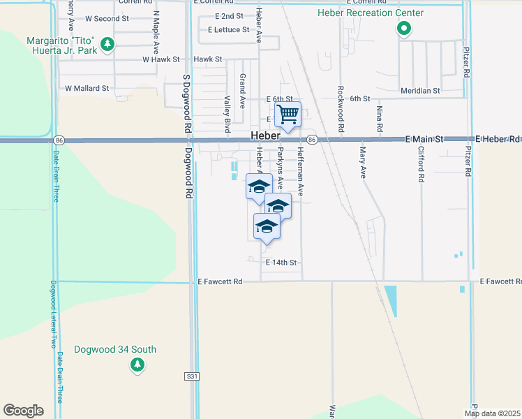 map of restaurants, bars, coffee shops, grocery stores, and more near 1052 Heber Avenue in Heber