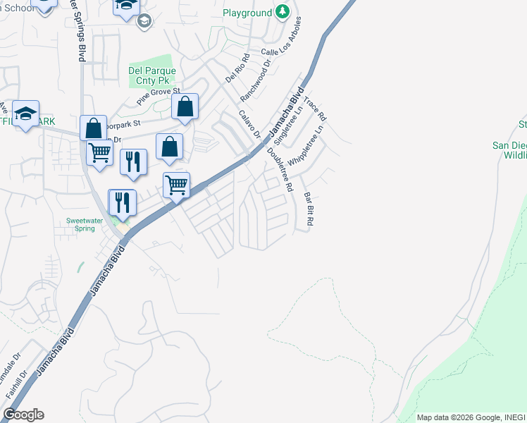 map of restaurants, bars, coffee shops, grocery stores, and more near 212 Via Cordova in Spring Valley