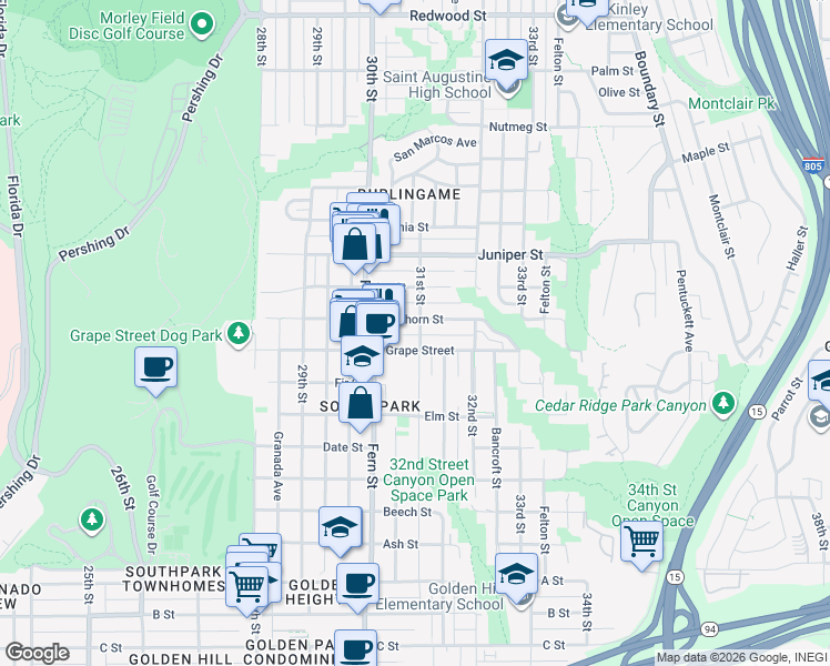 map of restaurants, bars, coffee shops, grocery stores, and more near in San Diego