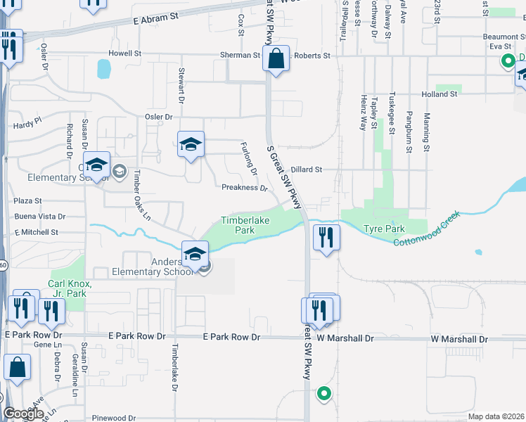 map of restaurants, bars, coffee shops, grocery stores, and more near 4266 West Pioneer Dr in Irving