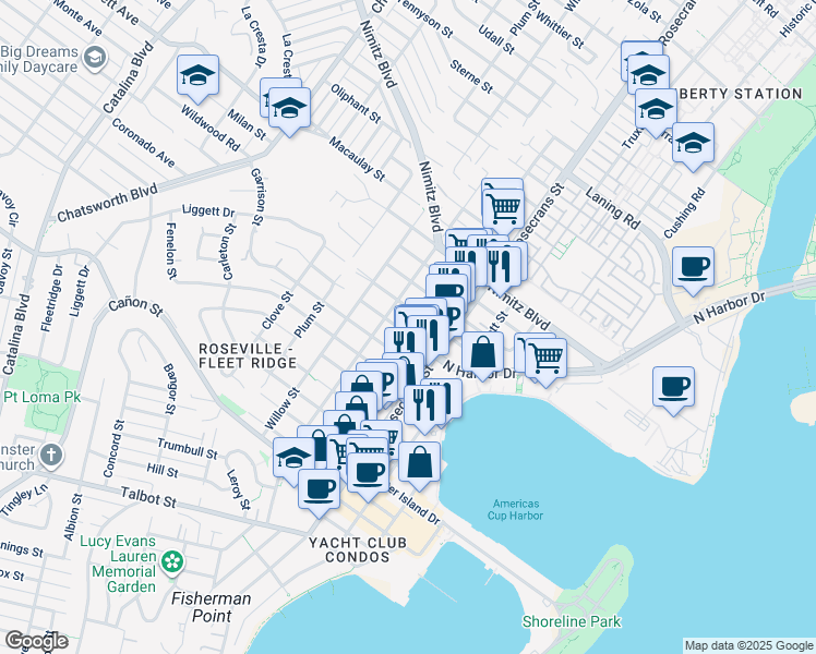 map of restaurants, bars, coffee shops, grocery stores, and more near 3106 Hugo Street in San Diego