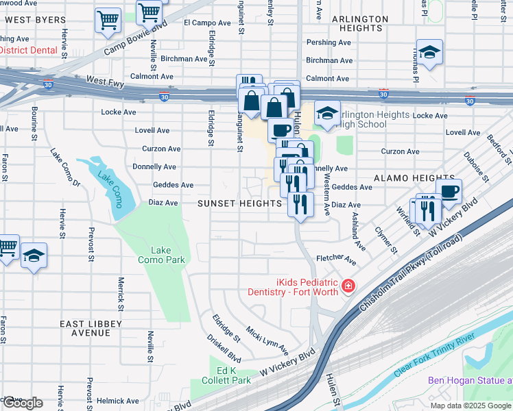 map of restaurants, bars, coffee shops, grocery stores, and more near 4715 Diaz Avenue in Fort Worth