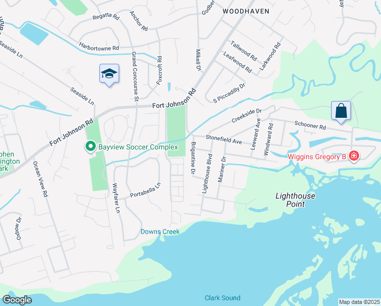 map of restaurants, bars, coffee shops, grocery stores, and more near 1123 Brigantine Drive in Charleston