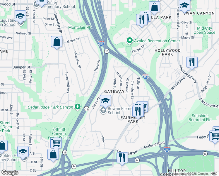 map of restaurants, bars, coffee shops, grocery stores, and more near 3867 Westgate Place in San Diego