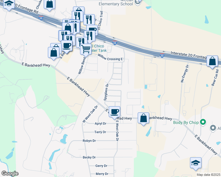 map of restaurants, bars, coffee shops, grocery stores, and more near 130 Muirfield Dr in Willow Park