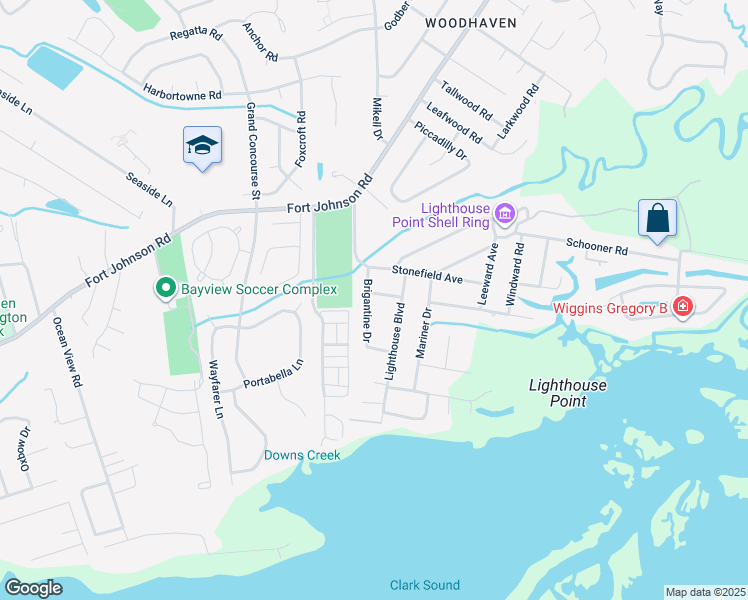 map of restaurants, bars, coffee shops, grocery stores, and more near 1126 Brigantine Drive in Charleston