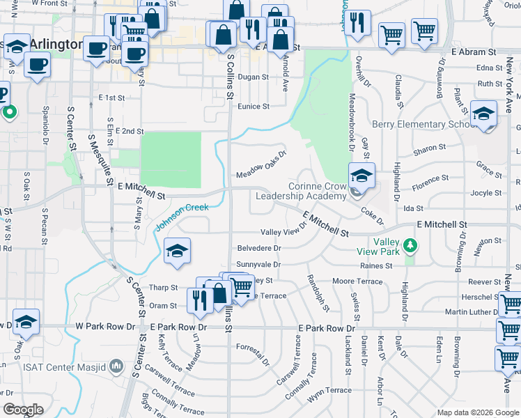 map of restaurants, bars, coffee shops, grocery stores, and more near 919 Cedar Springs Terrace in Arlington