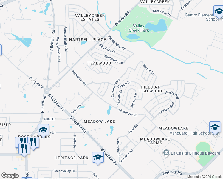 map of restaurants, bars, coffee shops, grocery stores, and more near 2809 Cameron Way in Mesquite