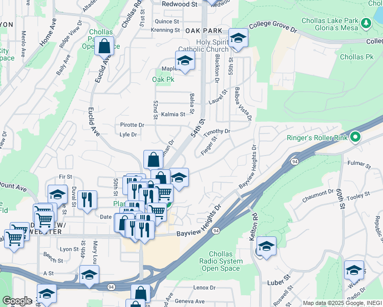 map of restaurants, bars, coffee shops, grocery stores, and more near 5420 Mc Gann Drive in San Diego