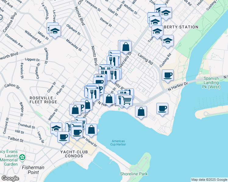 map of restaurants, bars, coffee shops, grocery stores, and more near 1631 1/2 Scott Street in San Diego