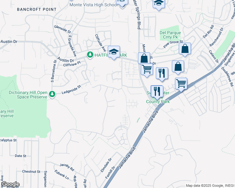 map of restaurants, bars, coffee shops, grocery stores, and more near 2010 Springs of Life Court in Spring Valley