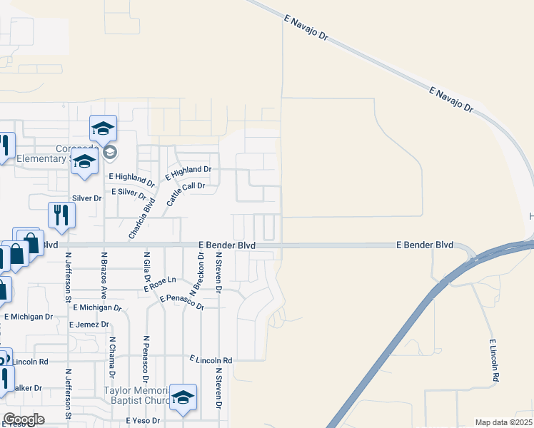 map of restaurants, bars, coffee shops, grocery stores, and more near 2126 East Arbors Avenue in Hobbs