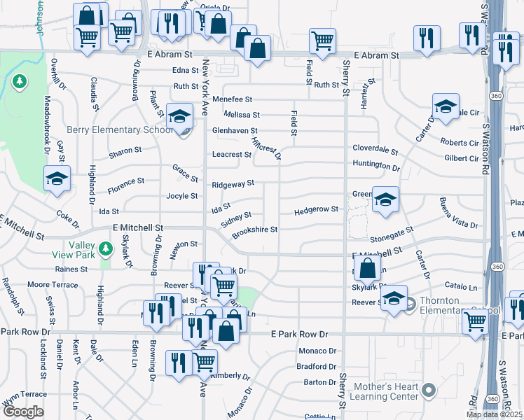 map of restaurants, bars, coffee shops, grocery stores, and more near in Arlington