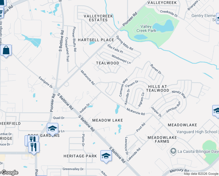 map of restaurants, bars, coffee shops, grocery stores, and more near 2844 Sonora Lane in Mesquite