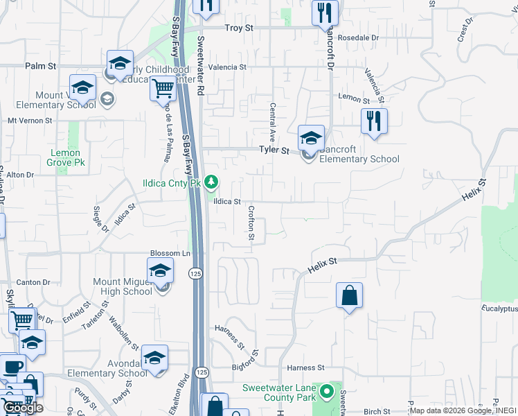 map of restaurants, bars, coffee shops, grocery stores, and more near 2047 Terracina Circle in Spring Valley