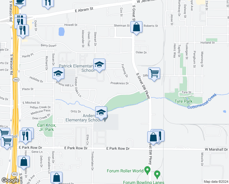 map of restaurants, bars, coffee shops, grocery stores, and more near 834 Timberlake Drive in Arlington