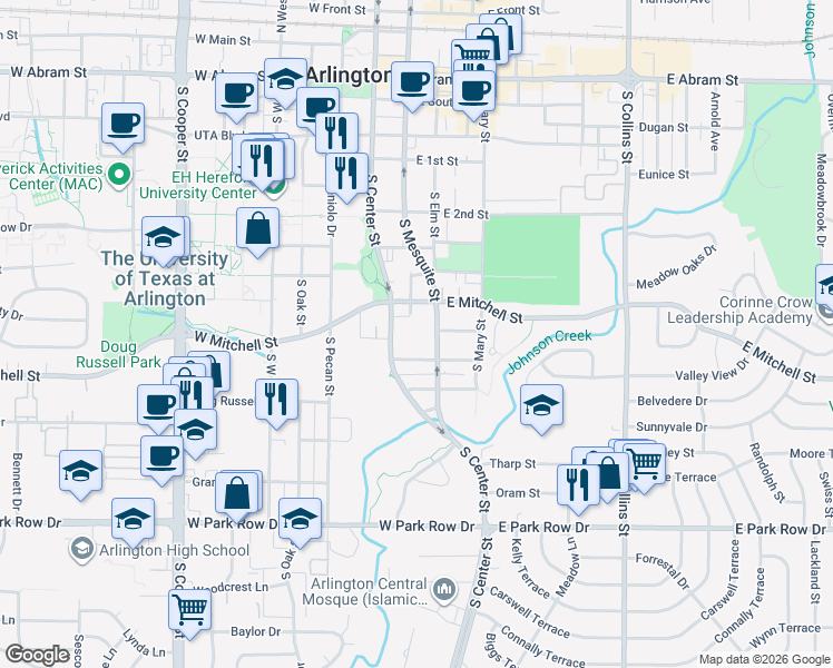 map of restaurants, bars, coffee shops, grocery stores, and more near 111 Hosack Street in Arlington
