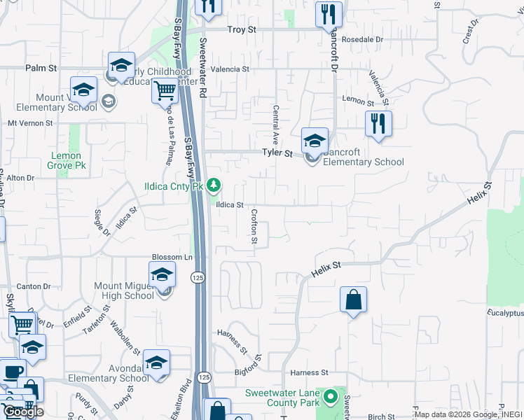 map of restaurants, bars, coffee shops, grocery stores, and more near 2047 Terracina Circle in Spring Valley