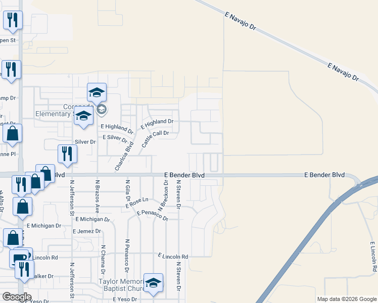 map of restaurants, bars, coffee shops, grocery stores, and more near 2004 East Arbors Avenue in Hobbs