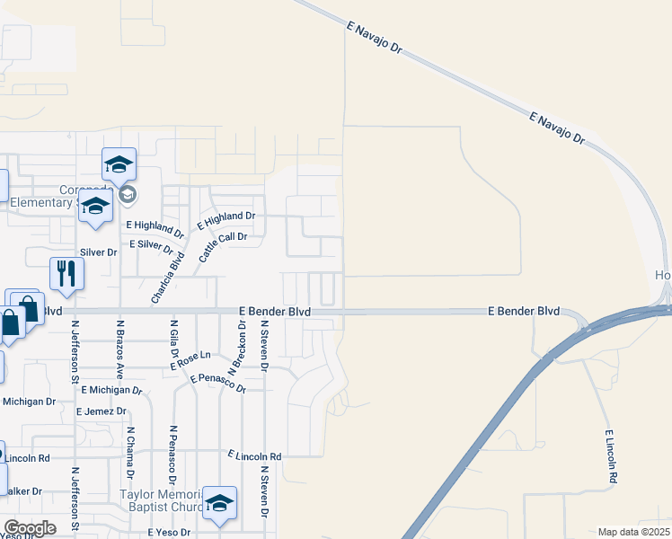 map of restaurants, bars, coffee shops, grocery stores, and more near 2126 East Arbors Avenue in Hobbs