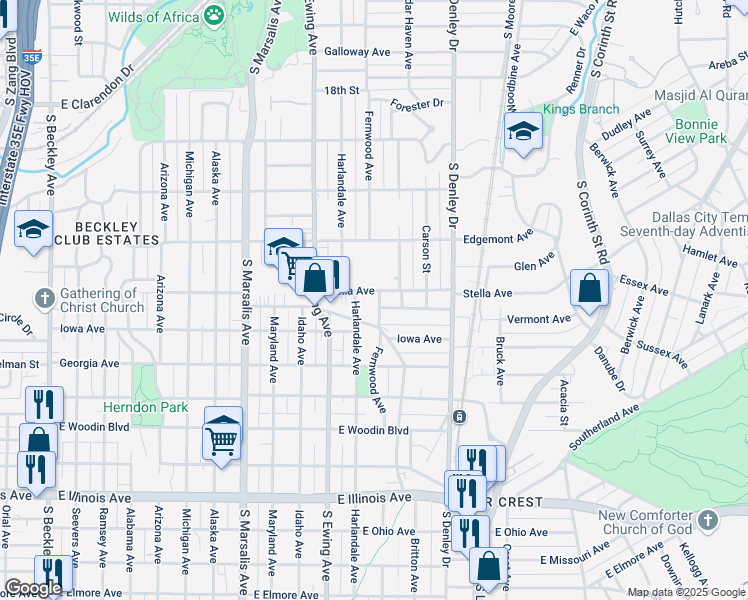 map of restaurants, bars, coffee shops, grocery stores, and more near 1122 Vermont Avenue in Dallas