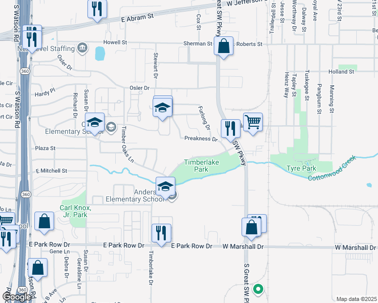 map of restaurants, bars, coffee shops, grocery stores, and more near 838 Timberlake Drive in Arlington