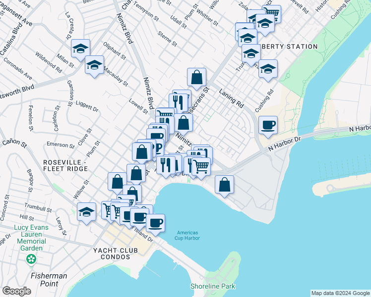 map of restaurants, bars, coffee shops, grocery stores, and more near 2827 Keats Street in San Diego