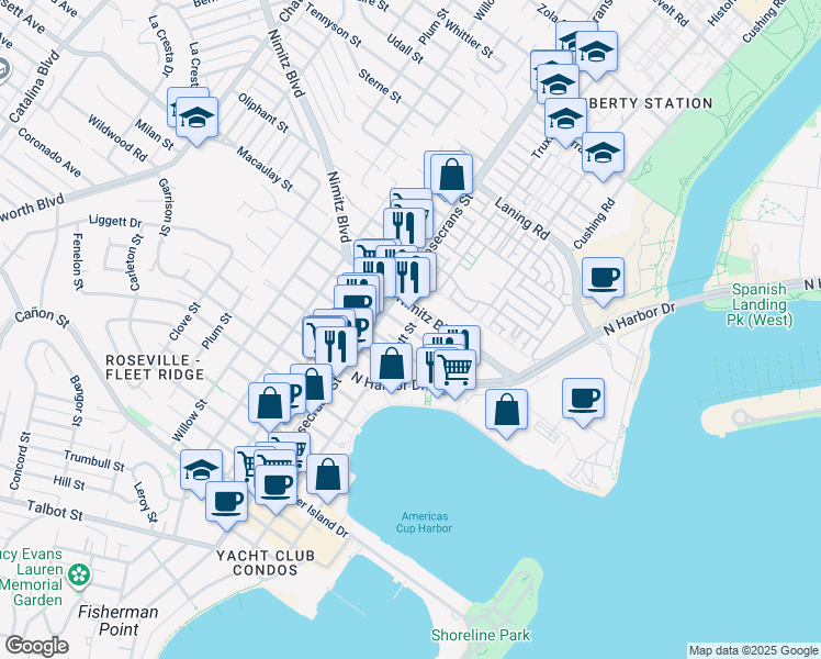 map of restaurants, bars, coffee shops, grocery stores, and more near 2827 Keats Street in San Diego