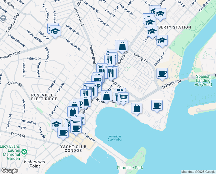 map of restaurants, bars, coffee shops, grocery stores, and more near 2931 Jarvis Street in San Diego