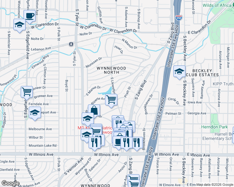 map of restaurants, bars, coffee shops, grocery stores, and more near 606 Bizerte Ave in Dallas