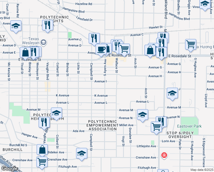 map of restaurants, bars, coffee shops, grocery stores, and more near in Fort Worth