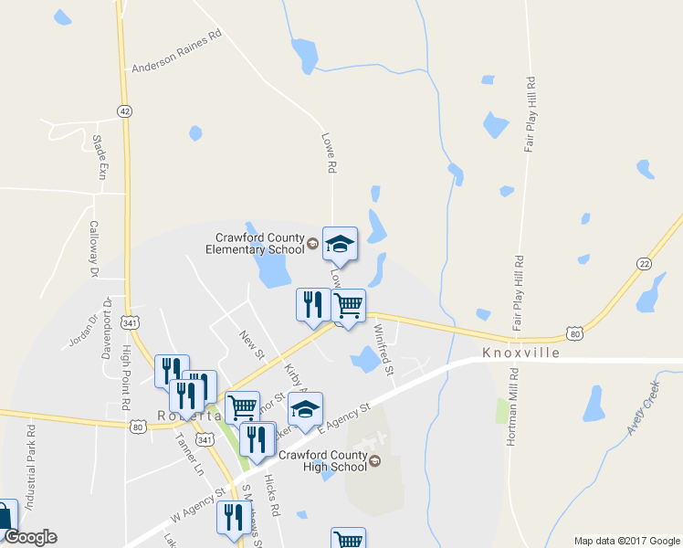 map of restaurants, bars, coffee shops, grocery stores, and more near Lowe Road in Musella
