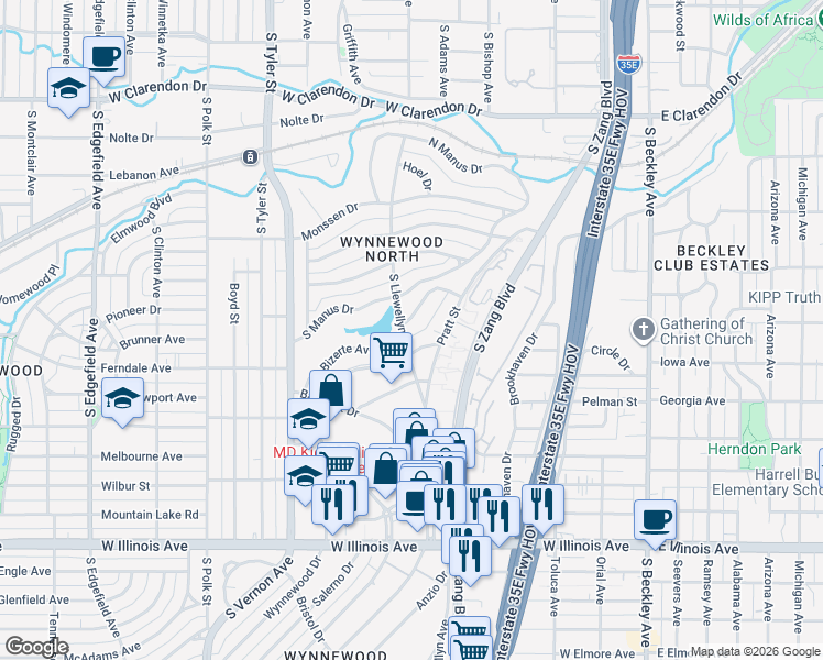 map of restaurants, bars, coffee shops, grocery stores, and more near 606 Bizerte Avenue in Dallas