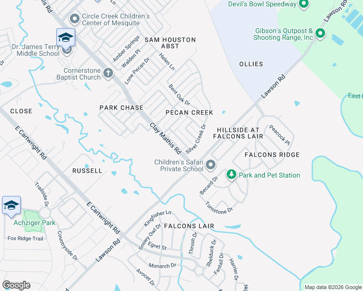 map of restaurants, bars, coffee shops, grocery stores, and more near 3333 Pecan Shadow Way in Mesquite